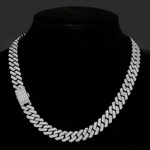 Mens Cuban Link Chain Iced Out Silver Miami Cuban Necklace With Diamond Bling